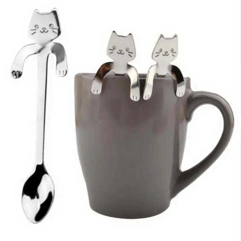 Adorable Kitty Hang On Side Of Cup Unique Gift Stainless Steel Spoon!